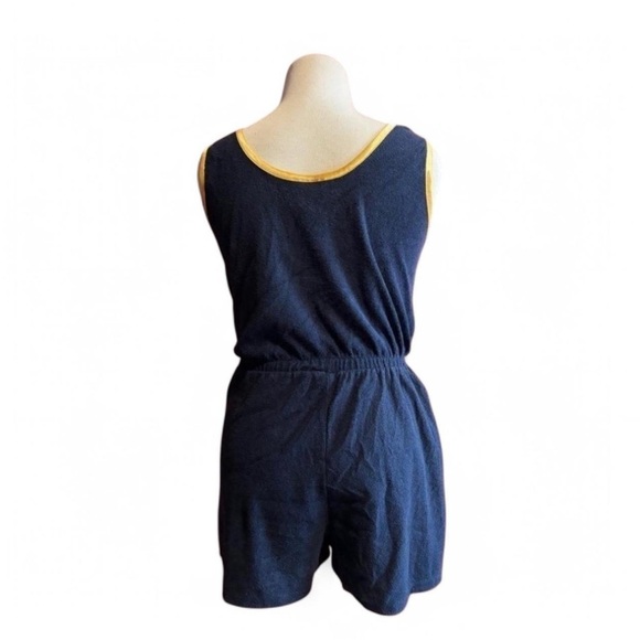 VTG Celestial Sun Terry Cloth Romper Navy Gold Embroidered Medium - Picture 3 of 5